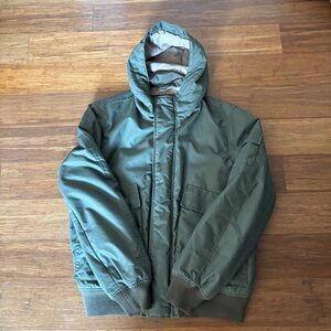 H&M Men’s Olive Green Hooded Bomber Utility Jacket Size L